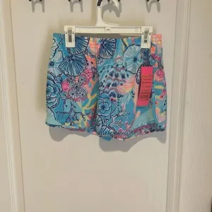 New Lilly Puiltzer Luxletic 4&quot; Ocean Trail Shorts Bali Blue Once Upon a Tide